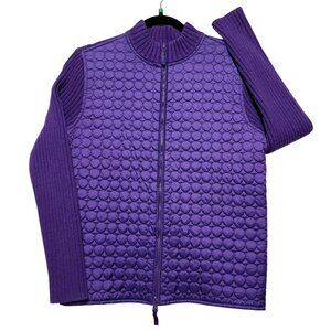 Laura Scott Purple Quilted Full-Zip Sweater Jacket XL Ribbed‎ Sleeves & Collar